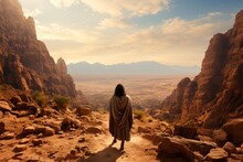 Jesus Christ In The Desert Of Temptation Facing His Enemy Generative AI Illustration