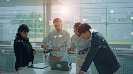 Poster - Multinational people meeting in lobby and digital data concept.