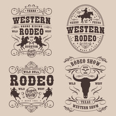 Poster - Rodeo festival monochrome set stickers