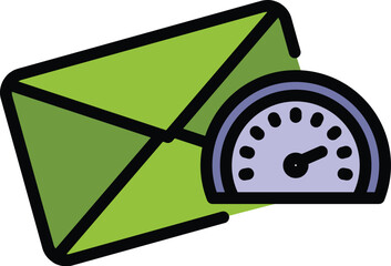 Sticker - Mail send speed icon outline vector. Fast delivery. Cloud email marketing color flat