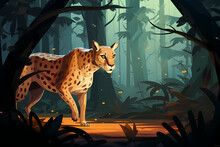 Leopard Hunting Deer Cartoon Illustration
