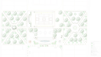 Wall Mural - Vector sketch illustration of a forest park landscape design in the middle of the city with lots of trees