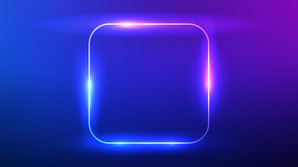 Poster - Neon rounded square frame with shining effects