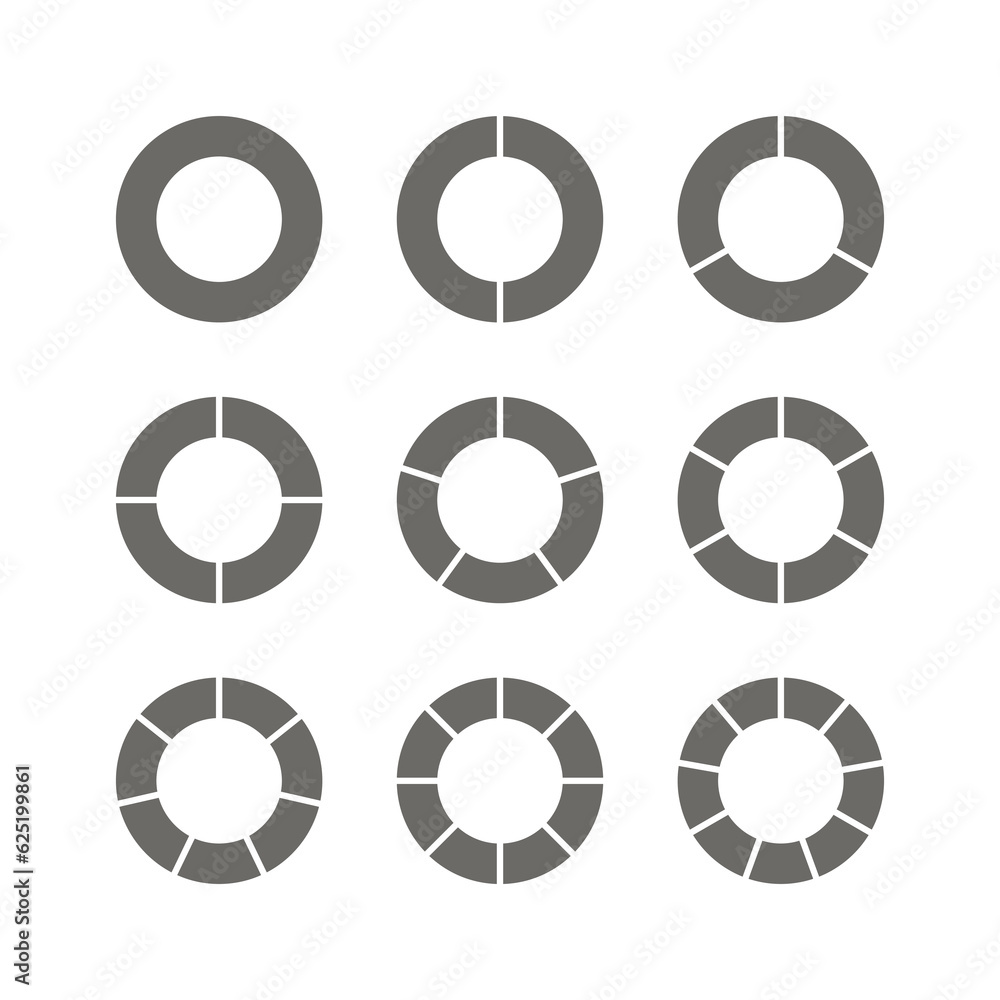 Piechart with grey segments. Circle section template. Pie diagram ...