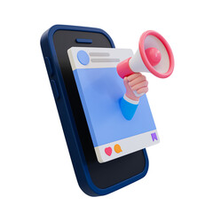 3d minimal social media advertisement. social media marketing. business announcement. smartphone wit