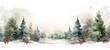 Watercolor style snowy forest with Christmas trees. Winter nature illustration. Concept of joyful holiday season.