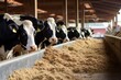 Cows Serenely Feeding on Fodder in the Stable - Generative ai