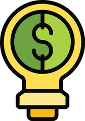 Sticker - Money bulb icon outline vector. Dollar lightbulb. Idea energy color flat