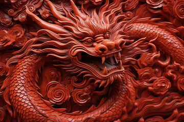 Canvas Print - Chinese dragon top view red color. generative ai