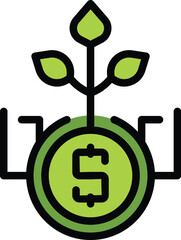 Sticker - Money plant grow icon outline vector. Profit seed Financial pot color flat