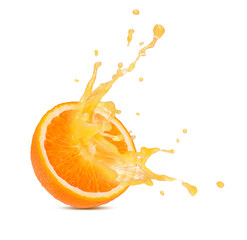 Wall Mural - Orange fruit i and orange juice, splash,isolate on white  background