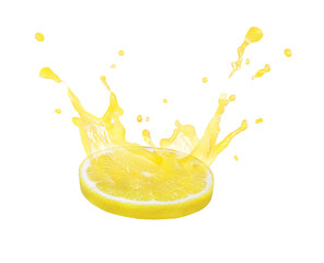 Wall Mural - Fresh lemon isolated and lemon juice, splash on white background