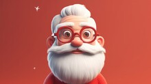 Cute Happy Santa Claus With Glasses In Cartoon Style. Created With Generative AI.