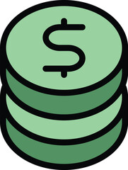 Sticker - Coin stack icon outline vector. Money currency. Cash finance color flat