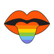 Png illustration in flat simple linear style - hand and pride LGBT rainbow lips -  love concept, Icon and symbol for sticker,  t-shirt print and logo design template