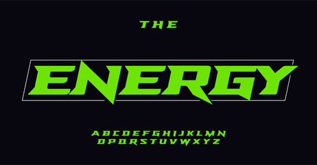 Aufkleber - Energetic sports alphabet, dynamic italic edgy acute spike letters, racing font for speed logo, emphasis headline, speedy heroes typography, modern typographic design. Vector typeset.