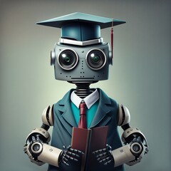 Wall Mural - Robot dressed as a graduate student with a graduation hat (mortarboard)