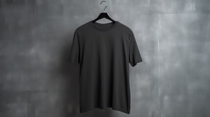 Wall Mural - Black t-shirt on a hanger photo realistic illustration - Generative AI.