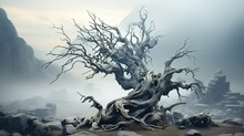  A Tree That Is Sitting In The Middle Of Some Rocks.  Generative Ai