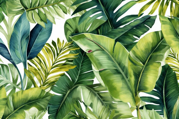 Wall Mural - jungle background summer pattern monstera design leaf palm tropical trendy seamless. Generative AI.