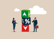 Business team connect cube block with percentage symbol icon. Interest, financial and mortgage rates. Vector illustration