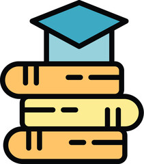 Sticker - Book graduation cap icon outline vector. University hat. Student diploma color flat