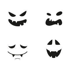 Sticker - Collection of funny and scary ghost or pumpkin faces for Halloween. Vector illustration isolated on white background