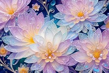 Beautiful Fantasy Wallpaper. Different Botanical Flower Bunch, Motif For Floral Print Digital Background. Generative Ai