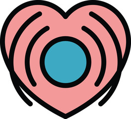 Sticker - Sonor heart beat icon outline vector. Cardiogram palpitation. Health pulse color flat