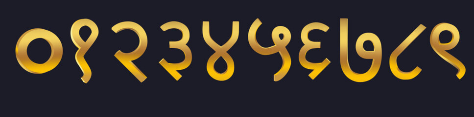 Numbers in Hindi 0 to 10 gold vector isolated 3d