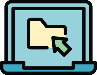 Wall Mural - laptop folder icon outline vector. computer document. internet file color flat