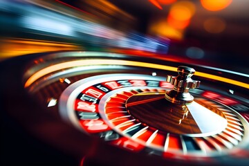 Wall Mural - image capturing the motion blur of a roulette wheel spinning at a casino. a dynamic image that symbo