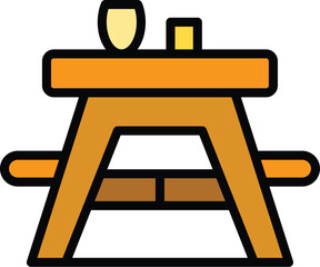Sticker - Outdoor table icon outline vector. Wooden picnic. Garden table color flat