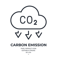 Wall Mural - CO2 carbon emission editable stroke outline icon isolated on white background flat vector illustration. Pixel perfect. 64 x 64.
