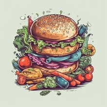 Food Item Vector Illustration For T Shirt Drawn In Adobe Illustrator. Generative AI