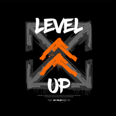 level up typography graphic design, for t-shirt prints, vector illustration.