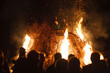 People around bonfire on Guy Fawkes night, UK