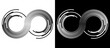 Spiral with lines as abstract infinity symbol. Black shape on a white background and the same white shape on the black side.