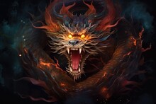 An Ancient Dragon With Burning Eyes, Portrait Of A Mysterious Dragon
