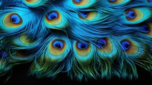  A Close Up Of A Peacock's Feathers With A Black Background.  Generative Ai