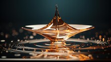  A Golden Object Floating On Top Of A Body Of Water.  Generative Ai
