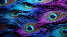  A Close Up Of A Bunch Of Feathers With Blue And Purple Colors.  Generative Ai