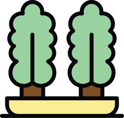 Sticker - Garden boxwood icon outline vector. Plant hedge. Pot bush color flat