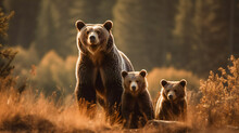 Bear Family In The Forest. Generative AI
