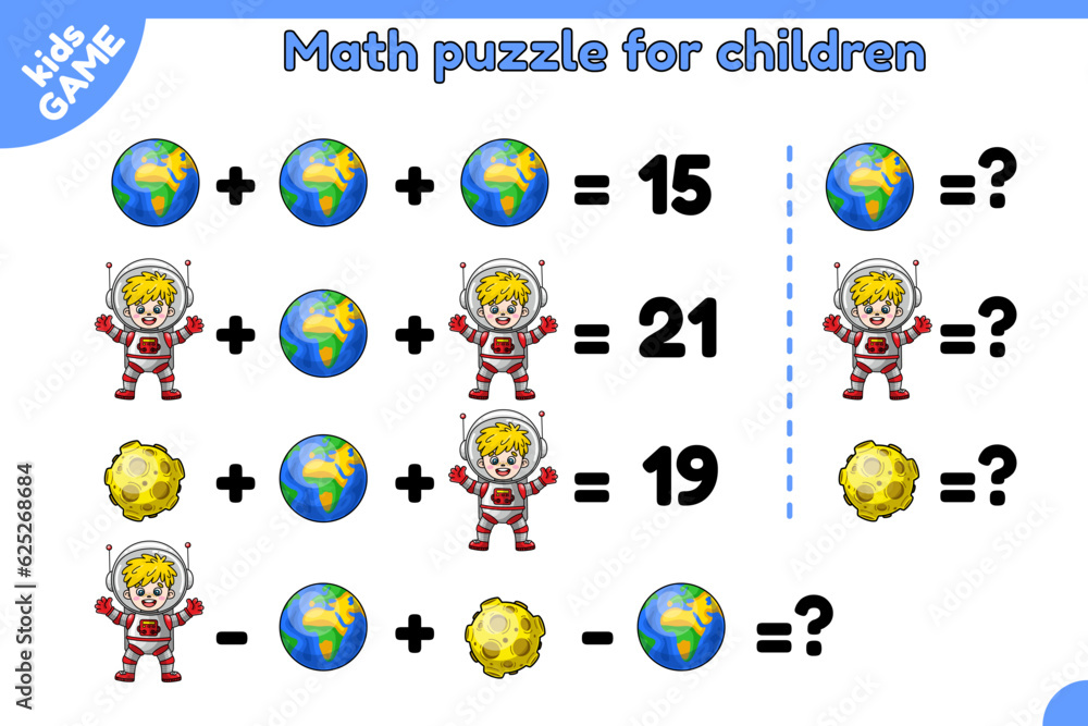 Math game for children. Educational puzzle for preschool and school ...