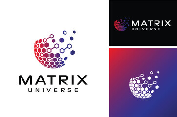 Modern Digital Futuristic Hexagon Dots Chain World Globe Link Network Matrix Global Universe logo design