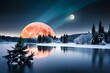 landscape with moon and snow