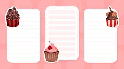 Poster - Tasty Cupcake Recipe Card Design with Sweet Dessert Vector Template