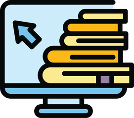 Sticker - Electronic bookshop icon outline vector. Library book. Online bookstore color flat