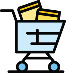 Canvas Print - Book cart icon outline vector. Library shop. Online trolley color flat